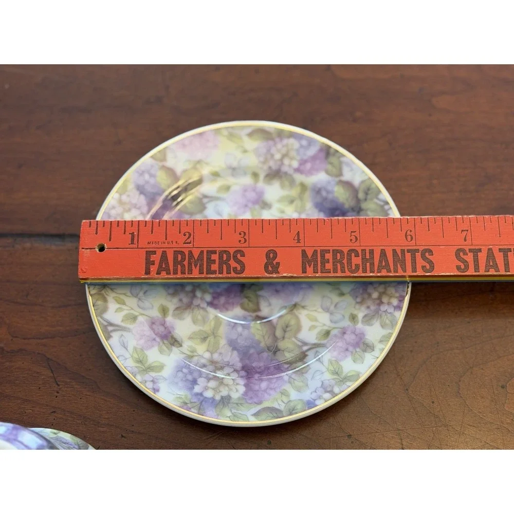 Darice Porcelain Purple Violets Chintz Teacup and Saucer Set Gold Trim 2013-F
